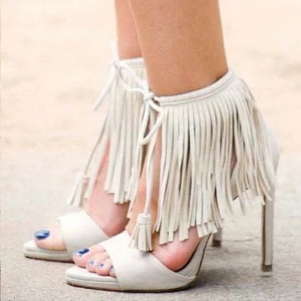 Fringe Cream Women's Sandals - Picture 16 of 16